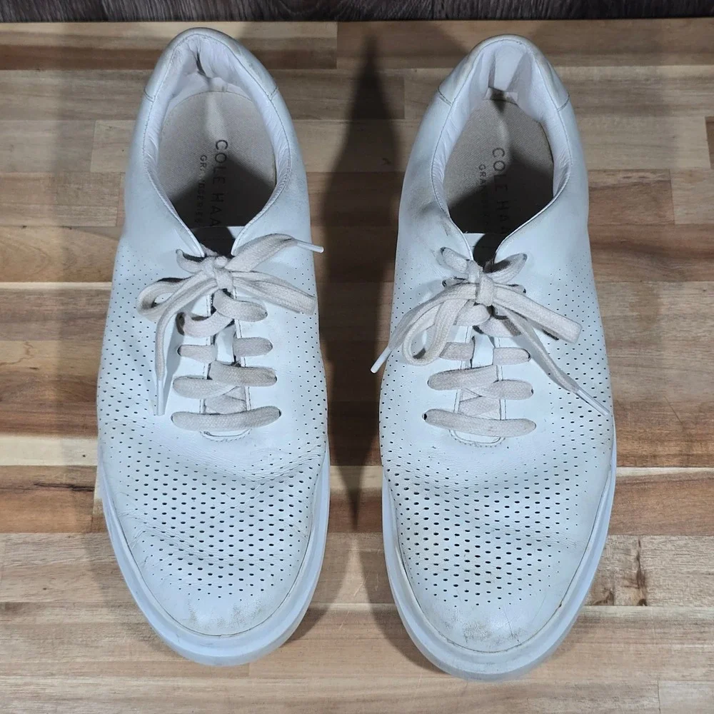 Cole Haan Grand Series Laser Perforated Leather Sneakers 12M White Mens‎